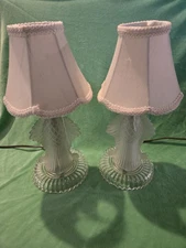 Pair Of vintage art deco boudoir lamps Frosted Glass Thistle Design9 1/2 Without