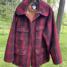 Woolrich Mackinaw 1940s Wool Hunting Jacket Red Buffalo Plaid Size 46 Vintage A 