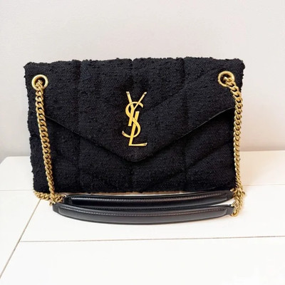 Saint Laurent YSL Loulou Puffer Bag in Tweed Boucle Black w GHW Small