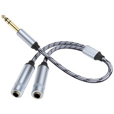 JOLGOO 1/4 Splitter Adapter Cable 12 inches, 6.35mm Stereo 12 Grey