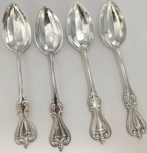 FOUR ANTIQUE TOWLE OLD COLONIAL  (1894) STERLING SILVER FACETED TEASPOONS
