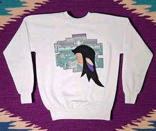 Vtg Native Girl Sweatshirt Pannill Southwestern White USA 90s Pullover Adult XL