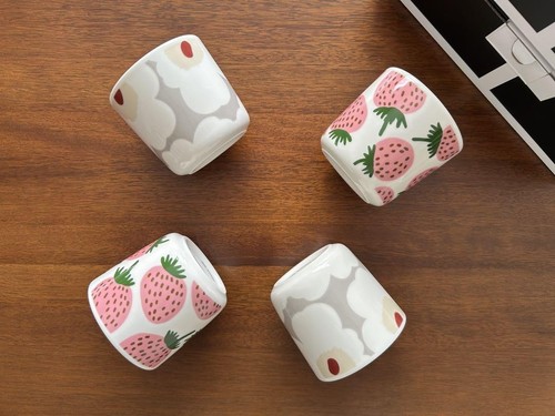 Marimekko Latte Mug Unikko Light Gray Mansikka Pink No handle Porcelain fruit - Picture 11 of 12