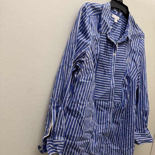 charterclub button up shirt 16w blue white stripes Womens Dressy Professional - Picture 2 of 8