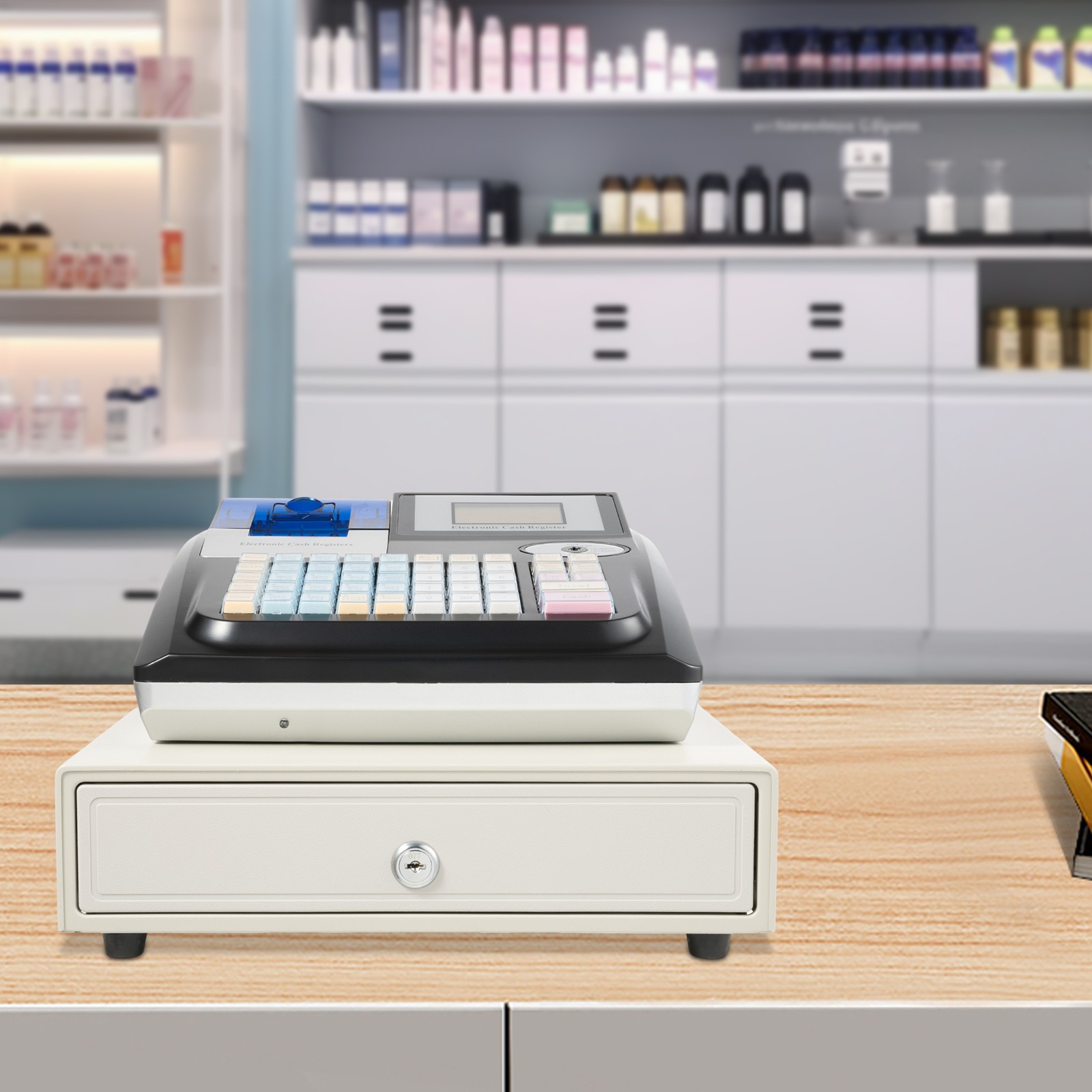 как выглядит 48 Keys Square POS Terminal Cash Register Complete W/ Printer, And Cash Drawer фото