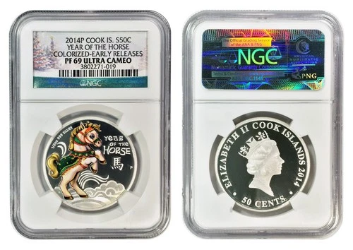 2014-P Australia Cook Islands 1/2 Oz Silver Christmas Baby Horse NGC PF69 UC ER