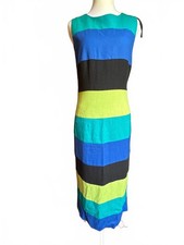 Jessica Howard Striped Colorblock Long Linen Blend Shift 6