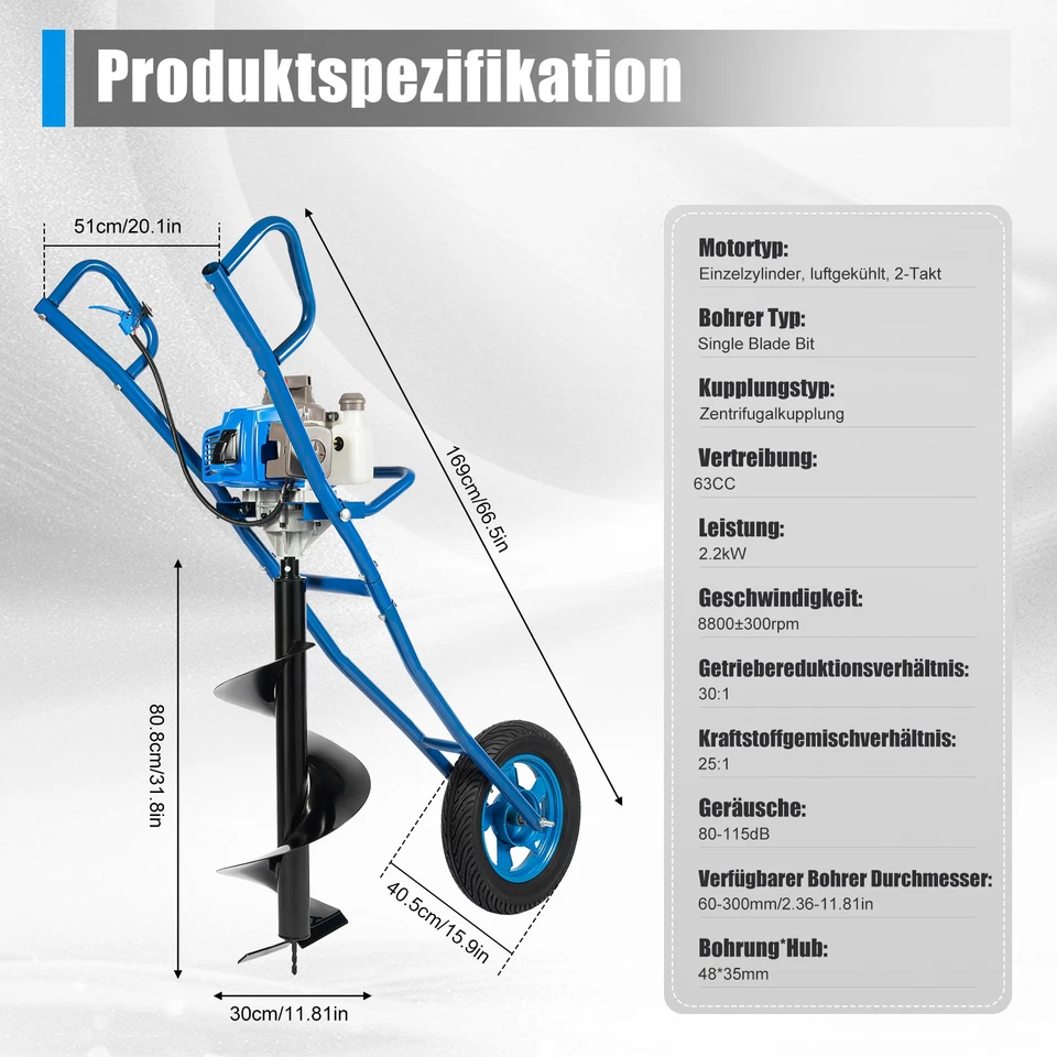 2-тактный газовый землеройный бур 63 куб. см - Изображение 2 из 4