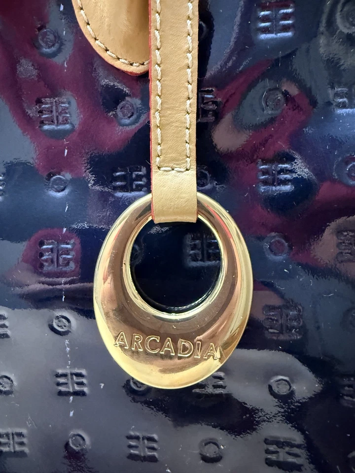 Arcadia Made in Italy Ocean Blue Patent Leather Embossed Tote Purse Crossbody - Image 3 of 4