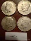 Lot of 4, 1968 D Kennedy Half Dollar, 40% Silver, Circulated, US 50 cent Coin