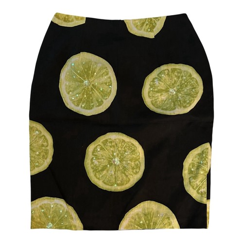 Silk Club Collection 100% Linen 8 Black Pencil Skirt Graphic Lime Margaritas $92