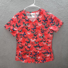 Scrubstar Scrub Top Womens Small Pink Butterfly V Neck Medical Dental Vet Nurse
