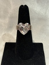 Vintage Heart Shape Clear CZ Sterling Silver 925 Cocktail Ring Size 7