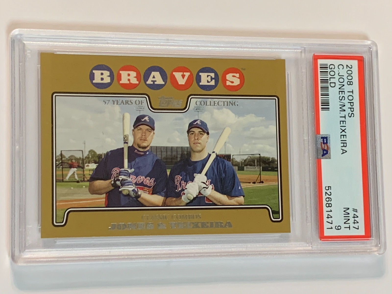 2008 Topps Gold #447 Chipper Jones & Mark Teixeira /2008 - PSA 9 (Mint)