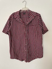 George Navy Black Red Plaid Short Sleeve Button Down Mens L 42-44 