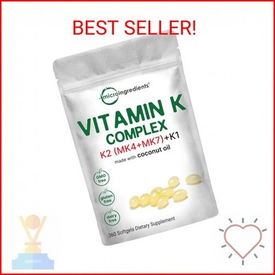 Super Vitamin K Complex (K2 MK7 + MK4 & K1), 360 Coconut Oil Softgles | Easily A