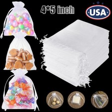 100Pcs Sheer Organza Bags White Wedding Favor Candy Bags with Drawstring 4 x 5"