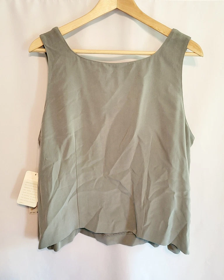 Camiseta sin mangas vintage 100 % seda azul-gris 16 W 1X ajuste cuadrado Jones NY ~ ¡Nueva con etiquetas!~ Foto 3 de 4