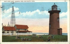 Oak Bluffs, Massachusetts MA East Chop Light Tichnor 1933 Lighthouse Vintage