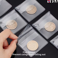 100Pcs Single Pocket Coin Sleeves PVC Coin Flips Clear Plastic Coin Sleeves USA
