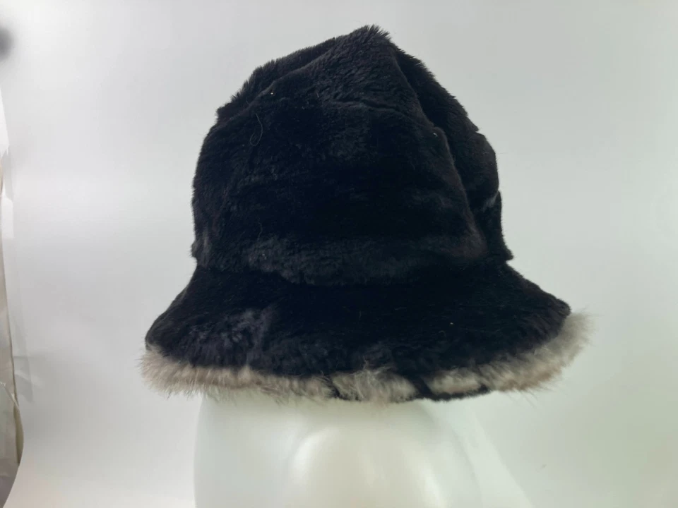 Sombrero de cubo Preston & York negro de piel sintética con adorno gris OSFA súper suave Foto 2 de 4