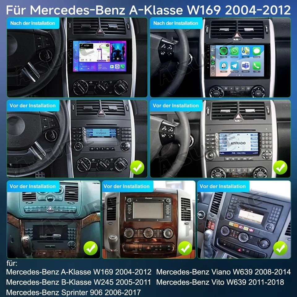 2+32G Android 14 CarPlay Autoradio Für Mercedes Benz A/B-Klasse W169 W245 W639 - Bild 4 von 4