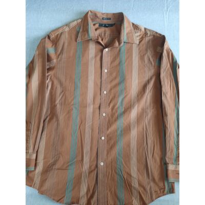 Sean John Classic Fit Men XXXL Stripe Button Shirt Brown Long Sleeve Pure Cotton