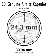 50 Genuine A24 Round US Quarter AirTite Coin Capsule Direct Fit Size 24mm Inside