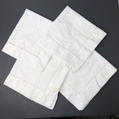Set of 4 White Napkins S letter Monogram French Linen Cotton Napkins Farmhouse