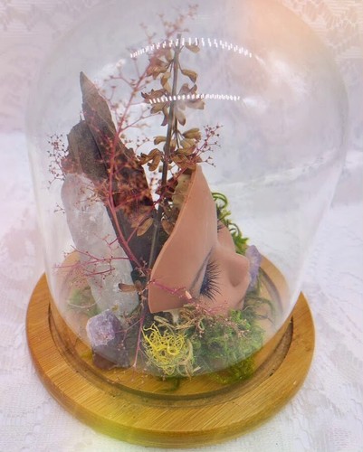 Assemblage Mixed Media Haunted Doll Head Art Sculpture Dome Quartz "Drea" - Picture 2 of 6