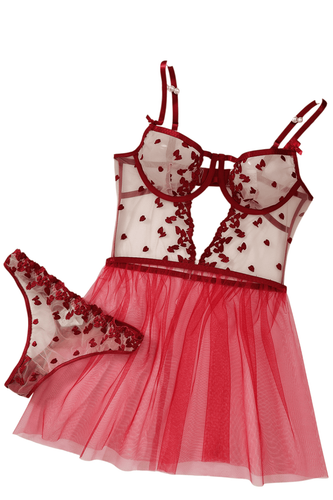 Sexy Red Sheer Lace Heart Underwire Babydoll Chemise Plus Size 8-26 Lingerie - Picture 11 of 14