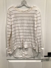 nwot Ann Taylor Loft women medium long sleeve round neck top white gray stripes