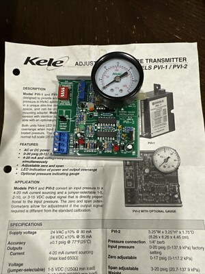 NEW KELE 20/20 INTERFACE PVI-2 PRESSURE TRANSMITTER W/ GAUGE 0-30 PSI 24 V AC/DC