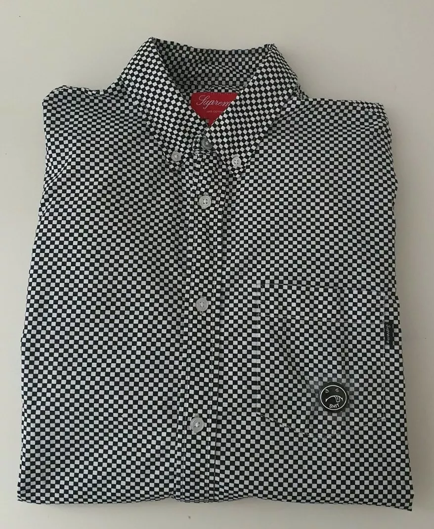 Chemise à carreaux Supreme taille M blanc/noir à carreaux vintage + épingle SHI T rare OG