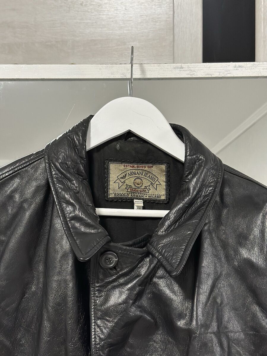 Vintage Armani Jeans 80s Men's Leather Button Coat Jacket Vintage Armani Jeans 80s Men's Leather Button Coat Jacket