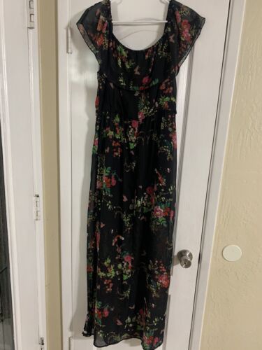 Bailey Blue Floral Black Long Maxi Short Sleeve Semi Sheer Dress Sz XL - Picture 4 of 4