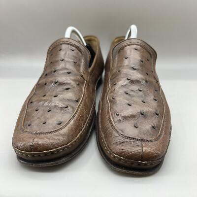Mezlan Genuine Ostrich Loafers Men Size 9 M Brown Leather  display picture 3
