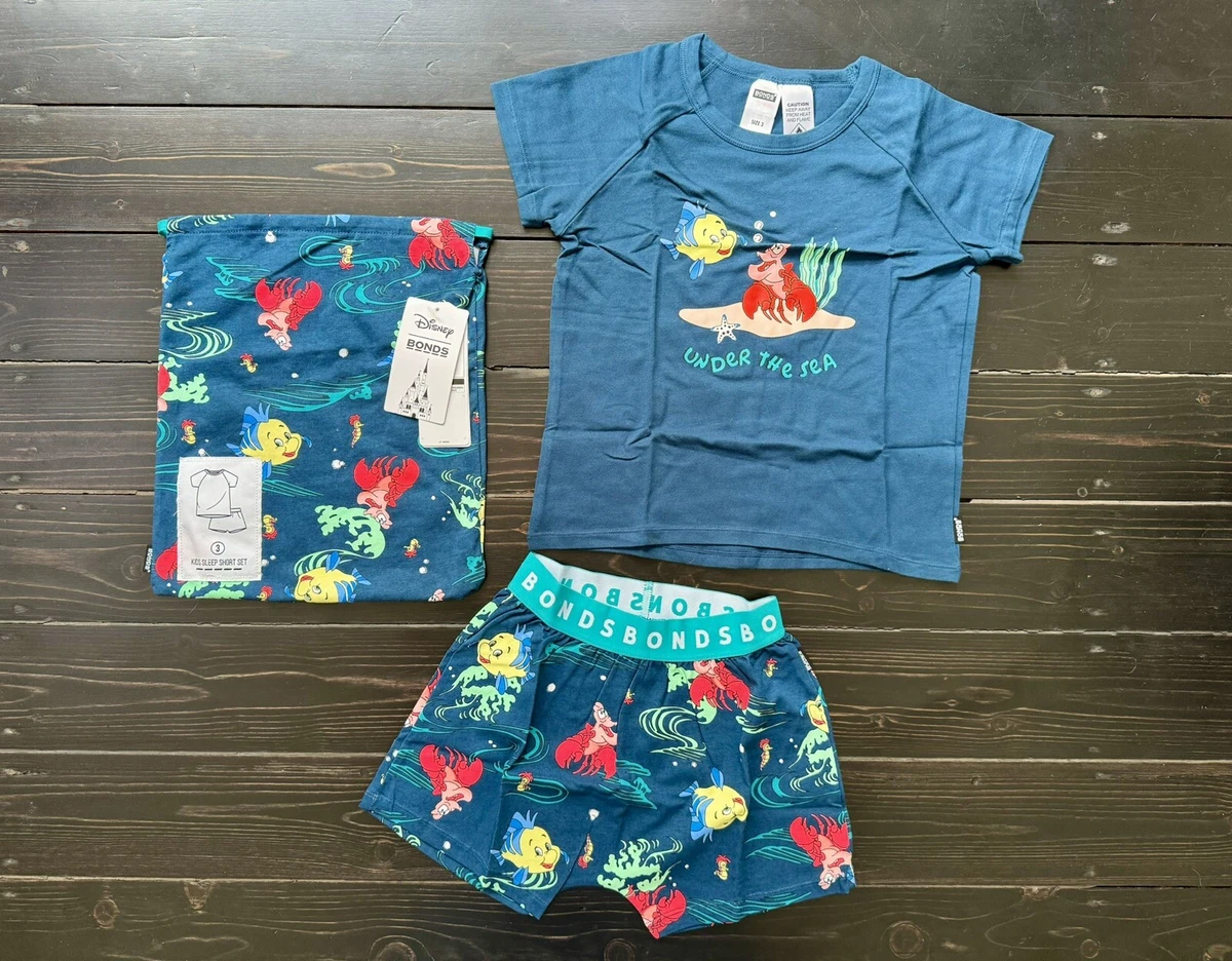NEW Bonds x Disney Little Mermaid Size 3 Under the Sea Blue Short PJ Sleep Set