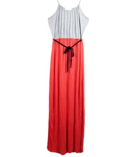 Pink Rose Grey Orange Colorblock Braid Tie-Waist Summer Maxi Dress Size M