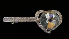 signed PAT vintage metal hair BARETTE clip rhinestones flower 4''