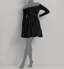 Ralph Lauren Women Black Off-Shoulder Raglan Sleeve Self-Tie Dress Size 16