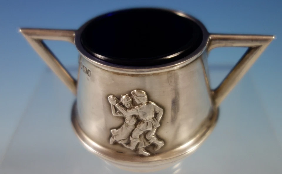 Juego de condimentos de plata esterilizada inglesa Mappin & Webb 3 piezas figuras aplicadas (#2768) Foto 4 de 4