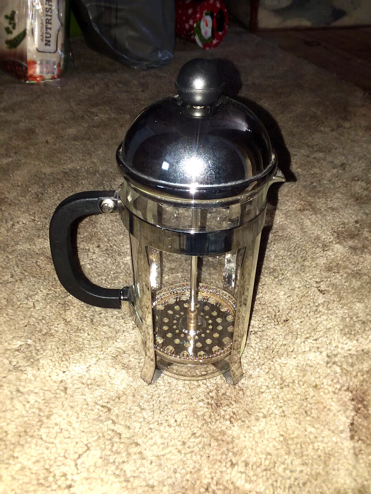 BONJOUR FRENCH PRESS COFFE MAKER STAINLESS STEEL 8 CUP GLASS CARAFE BLACK HANDLE