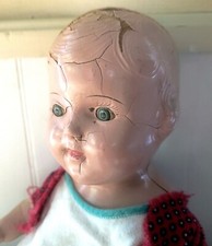 Antique Vintage Rare Creepy Composition Cloth Baby Doll Blinking Eyes Oddities