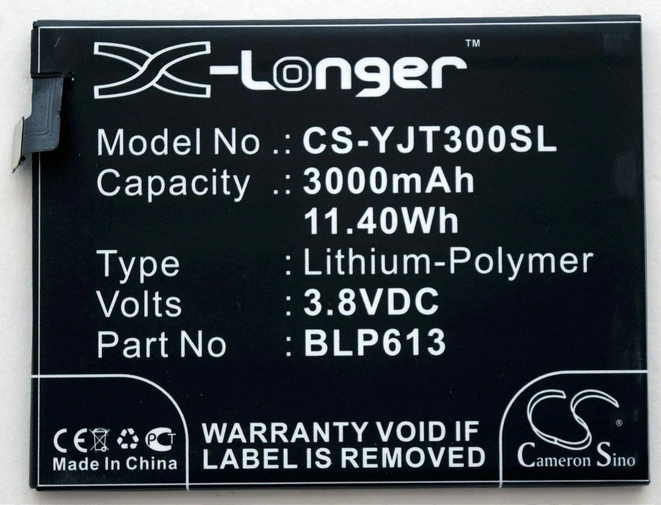 NUEVA BATERÍA DE TELÉFONO INTELIGENTE 3000mAh para OnePlus 3/3T DualSim A3000 A3003 Rain BLP613 Foto 3 de 4