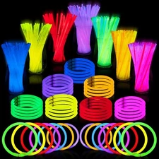 100 8'' Glow Sticks Bracelets Necklaces+Bracelet Connectors Neon 8 Colors Mix 6H