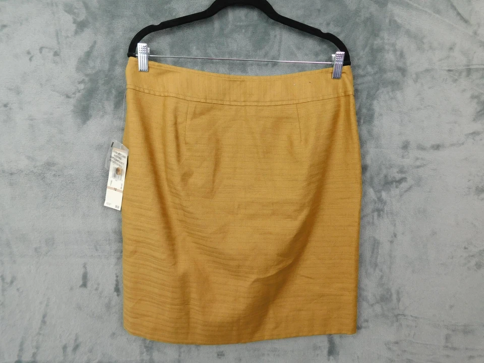 Falda Anne Klein Mujer 12 Lino Tostado Lápiz Recta Abotonada Carrera NUEVA NUEVA CON ETIQUETAS Foto 3 de 4