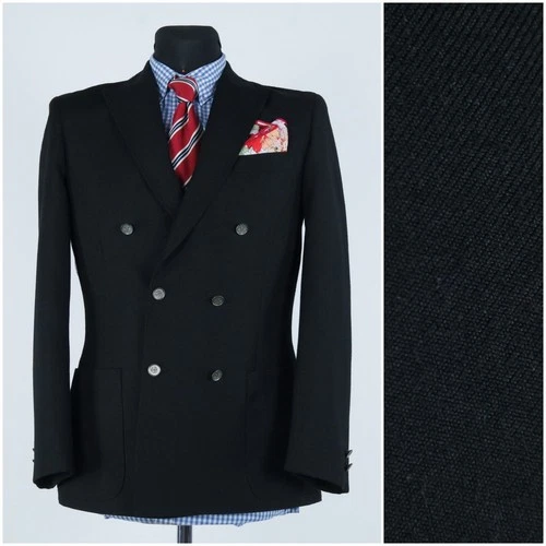 Mens Black Double Breasted Blazer 36S US Size KUMMGARN Wool Sport Coat Jacket