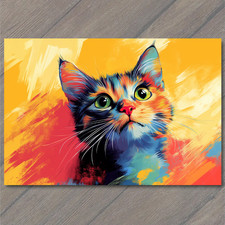 Sticker Wide Eyed Kitten Staring Bright Yellow Orange Background Colorful Cat Sticker Wide Eyed Kitten Staring Bright Yellow Orange Background Colorful Cat