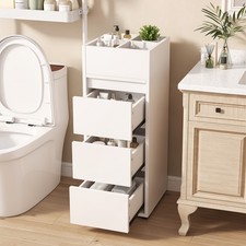 Narrow Bathroom Cabinet with 3 Drawers & 4 Compartments Bathroom Storage Tyfozib